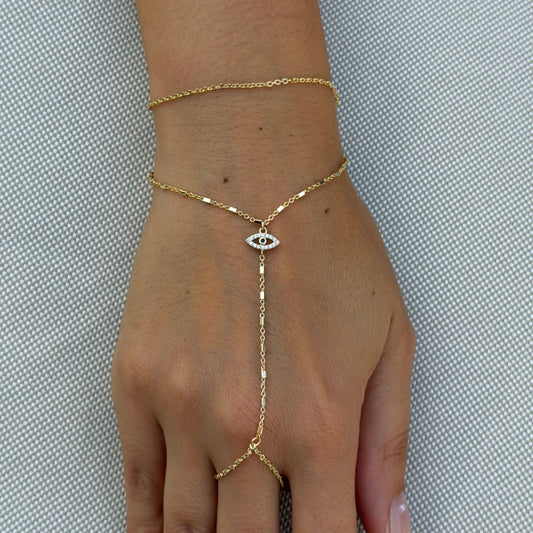 Evil Eye Hand Chain - white stones