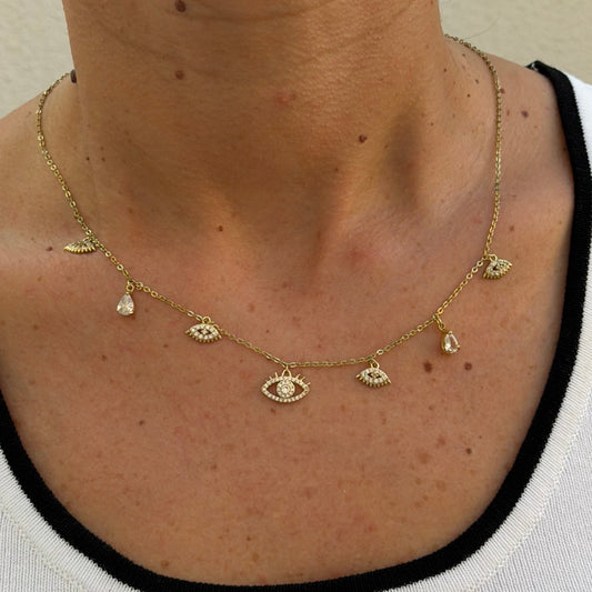 Evil Eye Choker - white stones