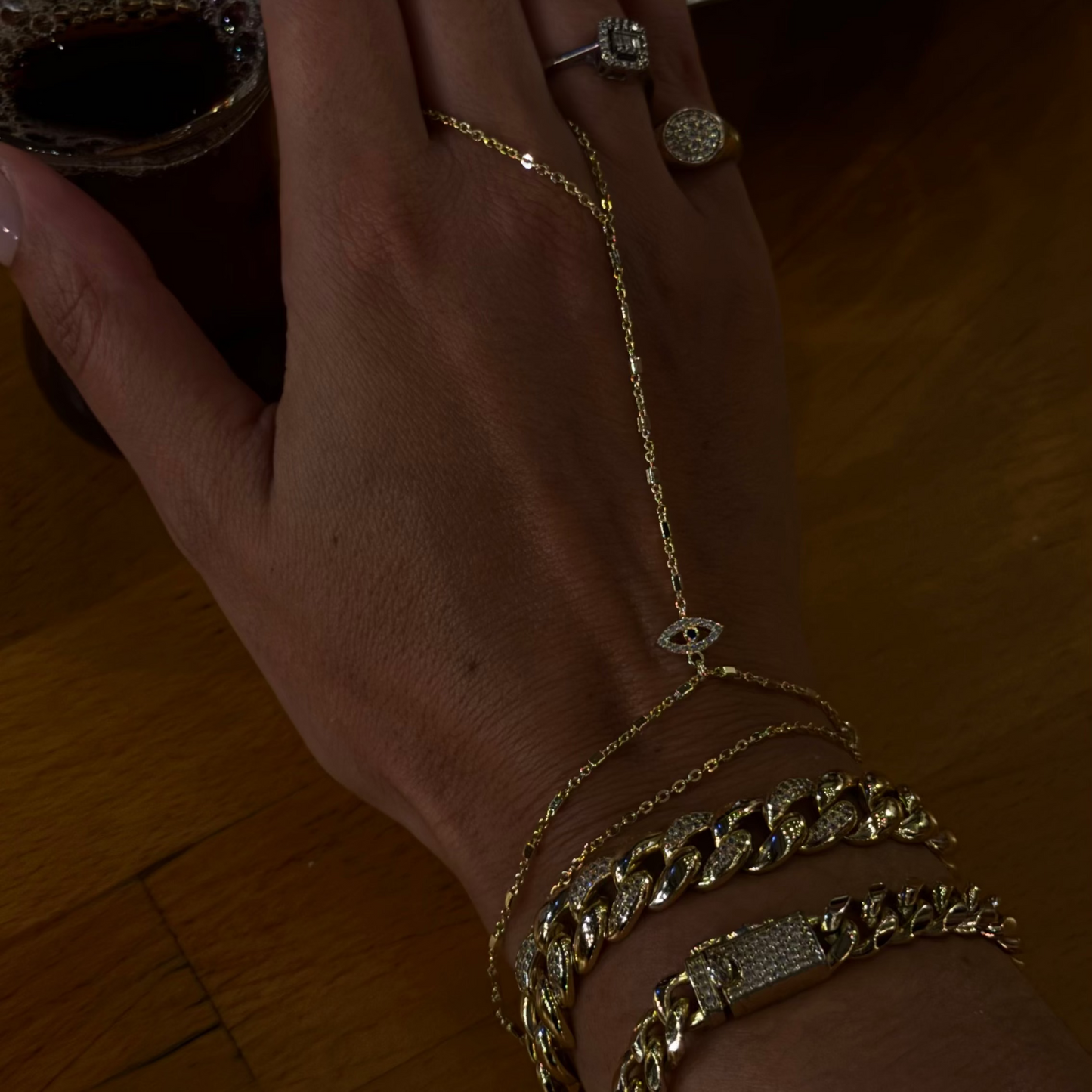 Evil Eye Hand Chain - white stones