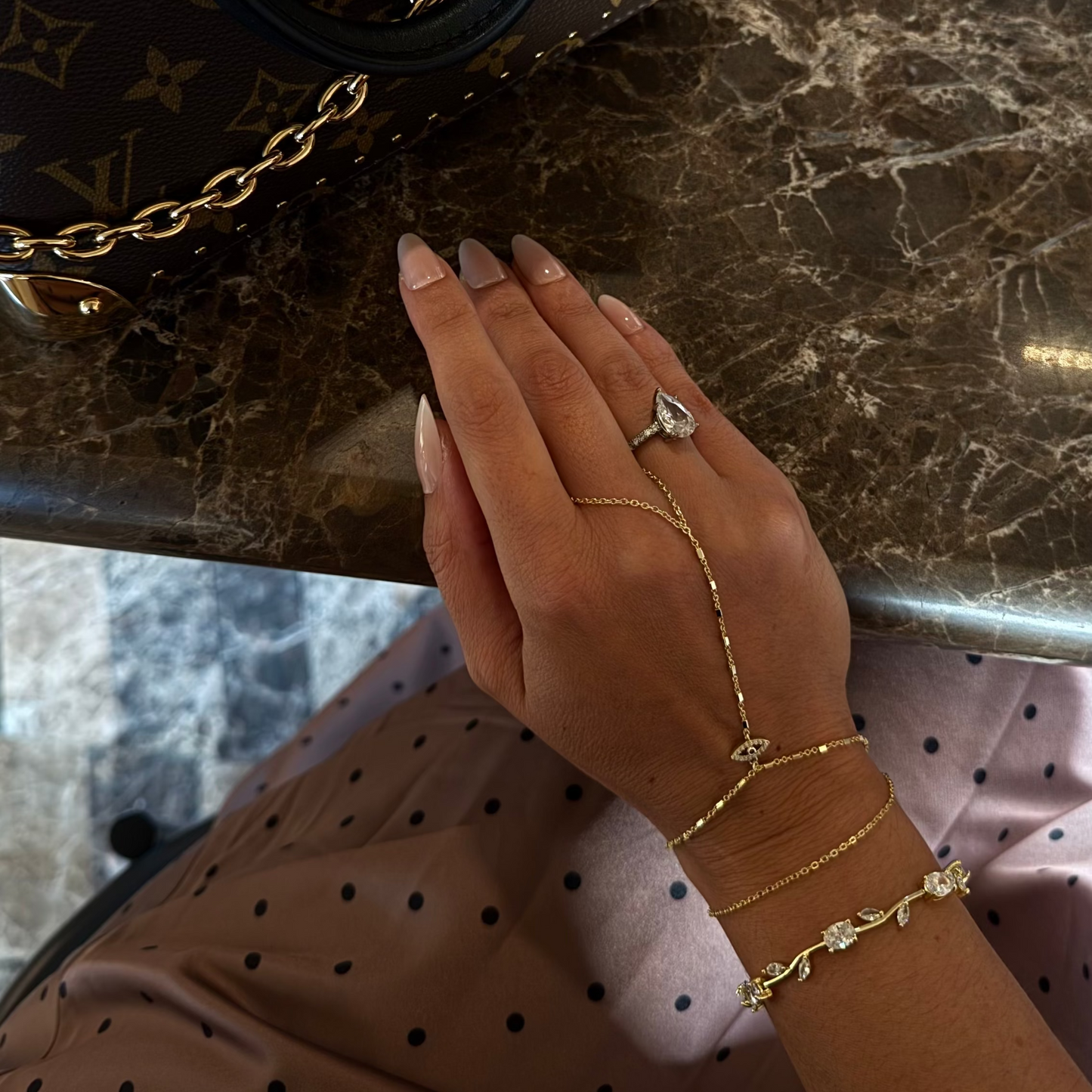 Evil Eye Hand Chain - white stones